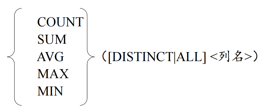 聚集函数的一般形式(只能在SELECT和GROUP BY里面用)